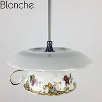 Suspension LED Tasse en céramique Fleurie