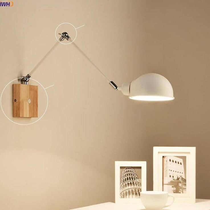 Applique murale design métal et bois, bras articulé à LED