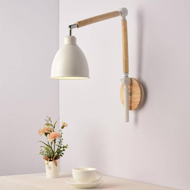 Applique murale design métal et bois, bras articulé à LED