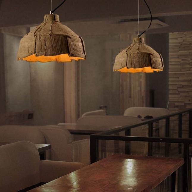 Suspension LED Rétro avec Abat-Jour Effet Écorce