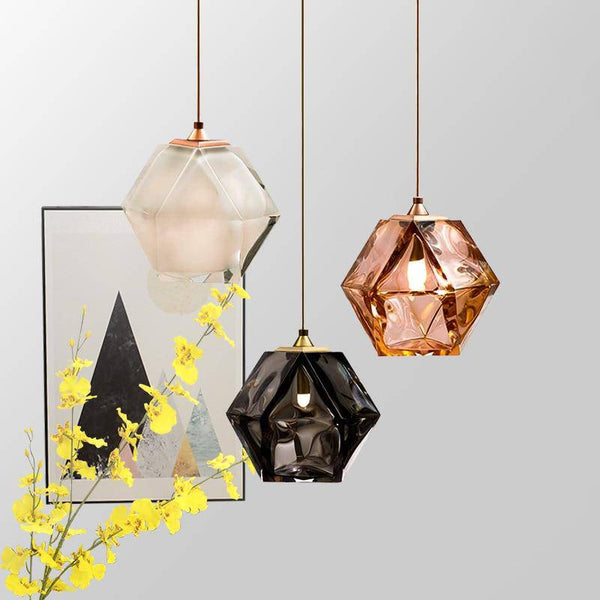Suspension Diamant Coloré en Verre Cristal - Élégance Lumineuse