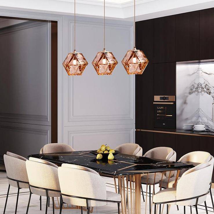 Suspension Diamant Coloré en Verre Cristal - Élégance Lumineuse