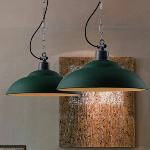 Suspension design métal avec abat-jour vert LED