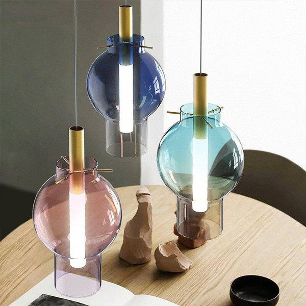 Suspension lumineuse en verre coloré LED