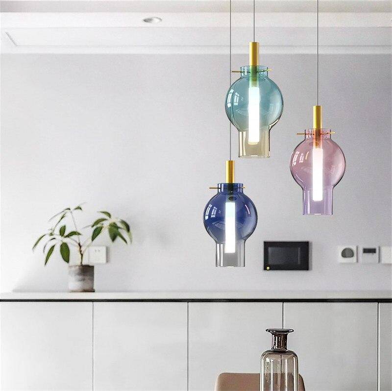 Suspension lumineuse en verre coloré LED