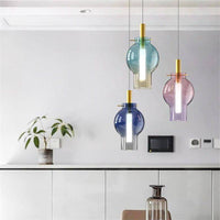 Suspension lumineuse en verre coloré LED