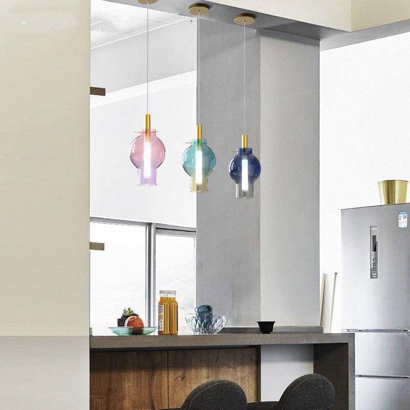 Suspension lumineuse en verre coloré LED