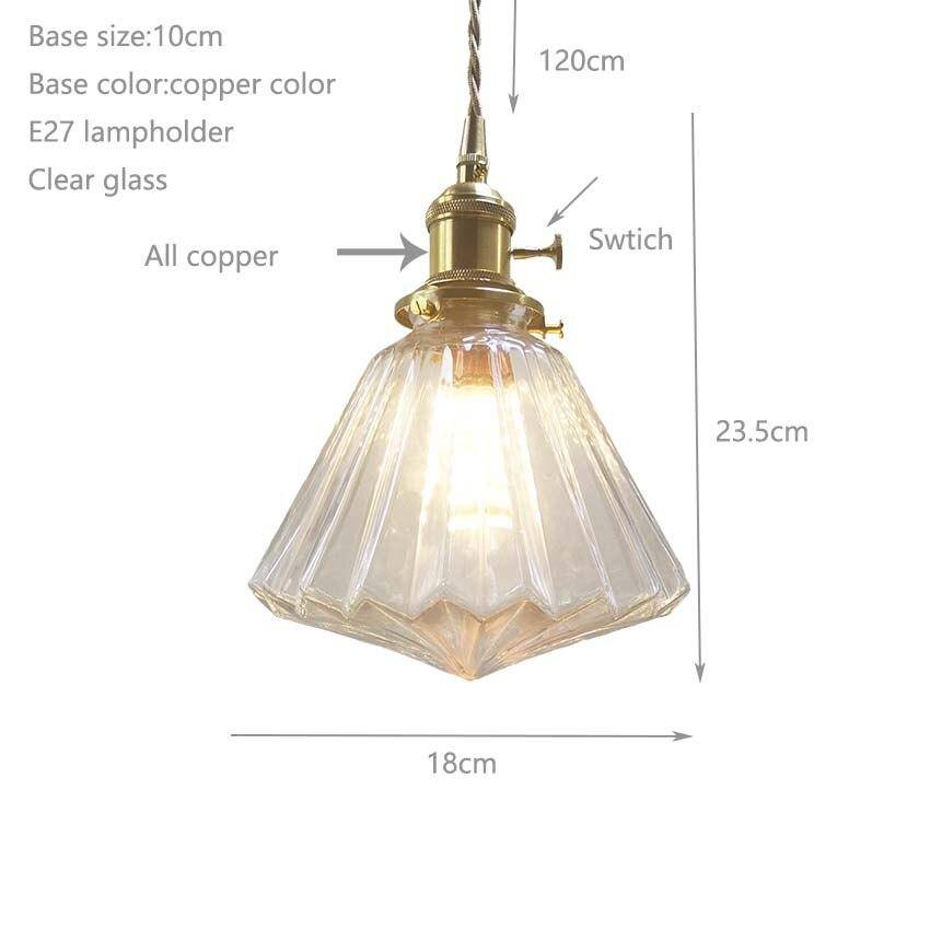 Suspension vintage en verre et support doré en Brass