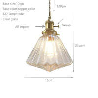 Suspension vintage en verre et support doré en Brass