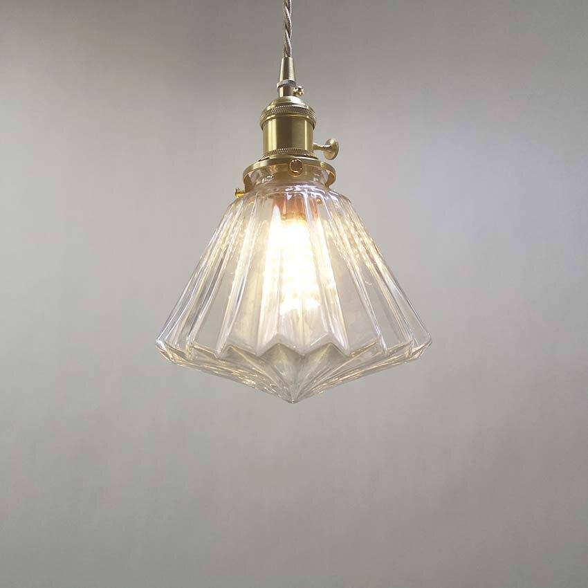 Suspension vintage en verre et support doré en Brass