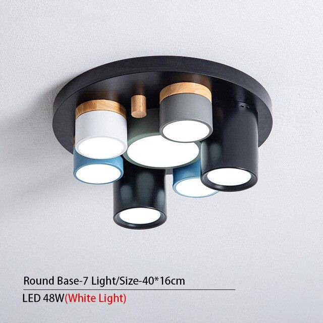 Plafonnier lumineux à LED avec spots cylindriques colorés