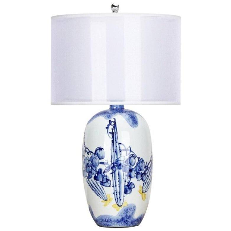Lampe de table LED céramique blanc et bleu - Style Japonais