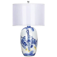 Lampe de table LED céramique blanc et bleu - Style Japonais