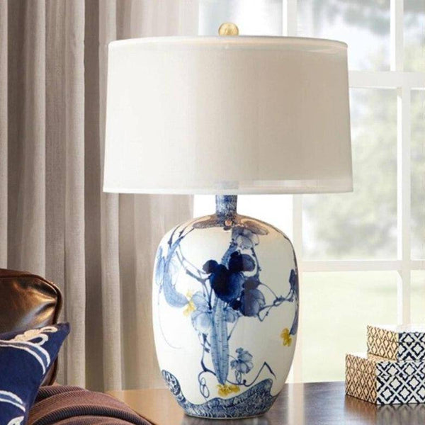 Lampe de table LED céramique blanc et bleu - Style Japonais