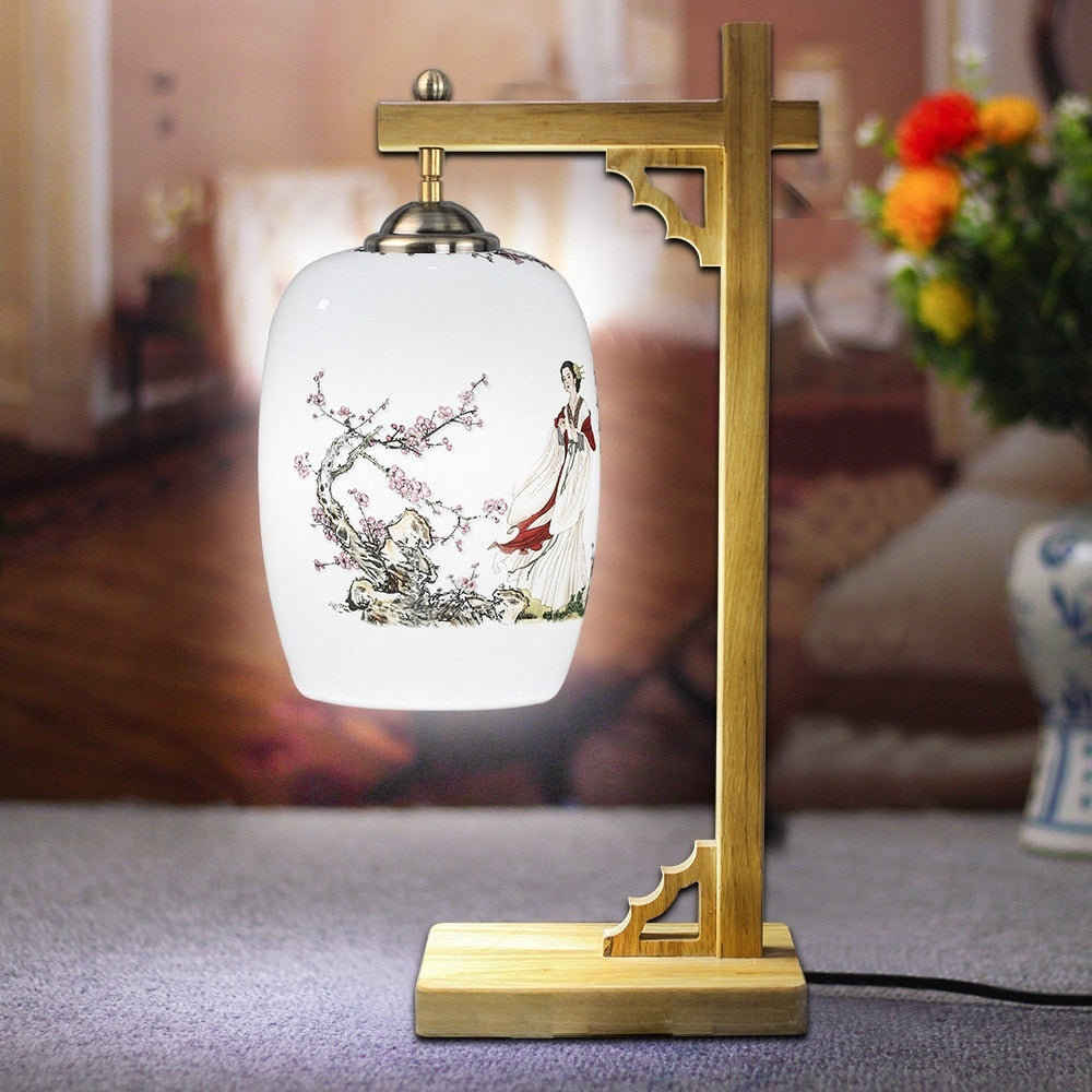 Lampe potence chinoise en bois