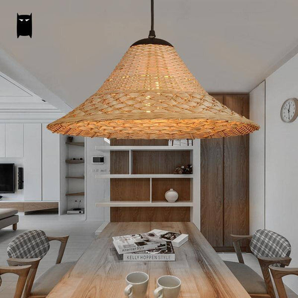 Suspension rustique LED en rotin