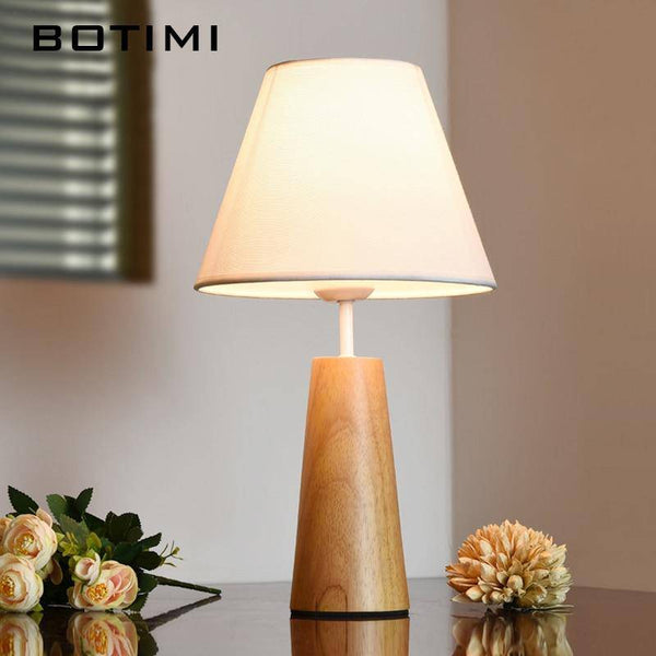 Lampe à poser LED modern en bois avec abat-jour blanc - DecoWood
