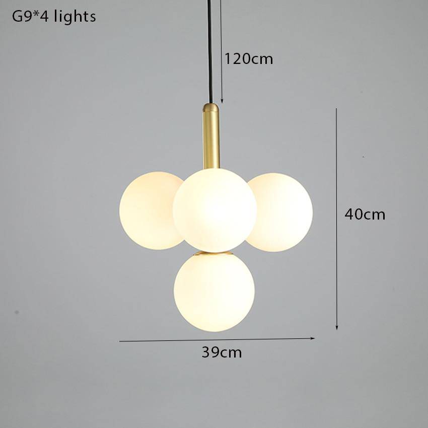 Suspension LED Luxe: Cylindre doré et boules en verre Fly