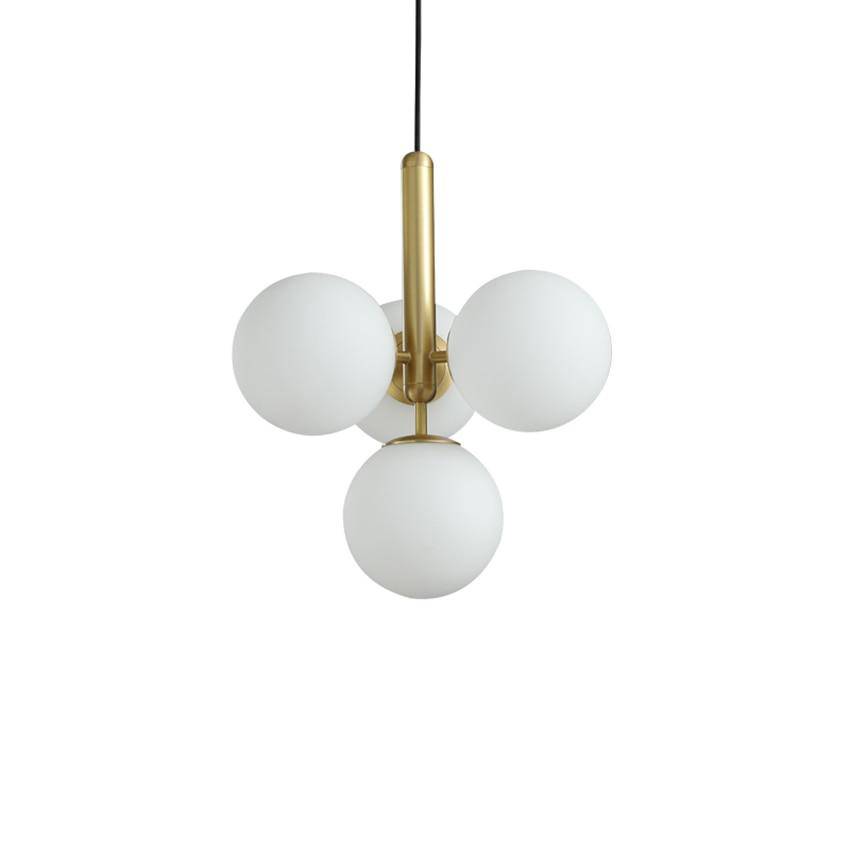 Suspension LED Luxe: Cylindre doré et boules en verre Fly