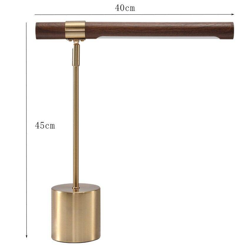 Lampe de table design LED dorée en métal et bois