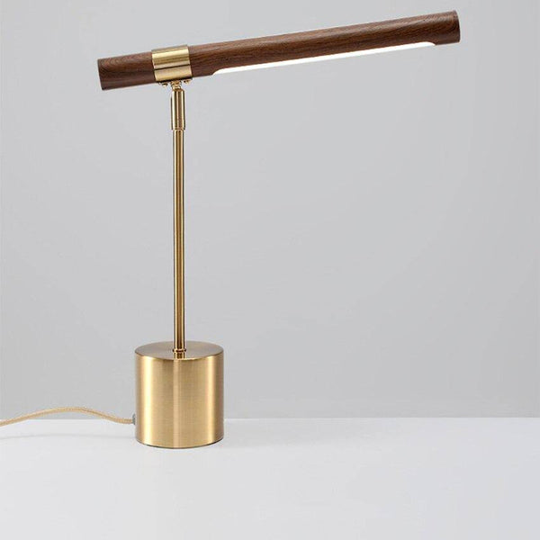 Lampe de table design LED dorée en métal et bois