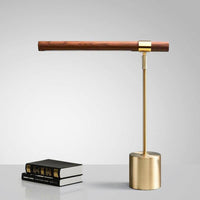 Lampe de table design LED dorée en métal et bois
