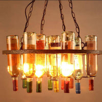 Lustre rustique rétro, métal et bouteilles verre, 60x32cm