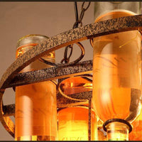 Lustre rustique rétro, métal et bouteilles verre, 60x32cm