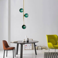 Suspension tube doré avec boules en verre contemporain