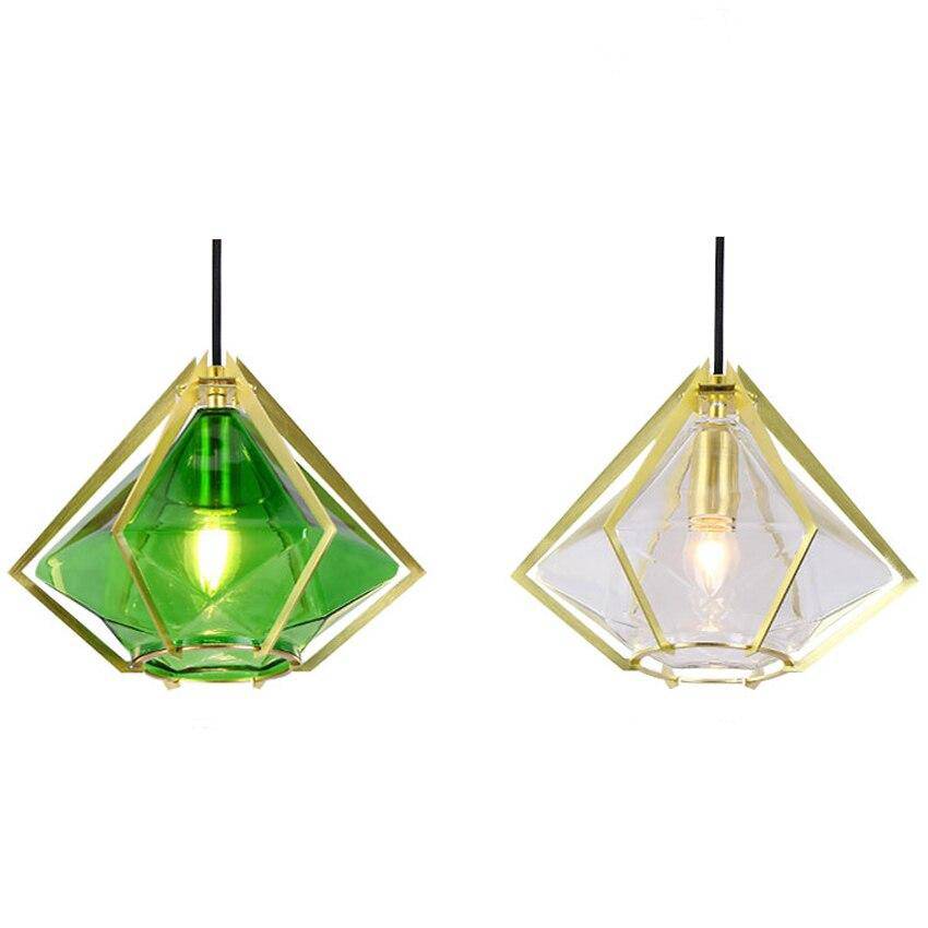 Suspension Diamond - Design Géométrique en Doré et Verre Coloré