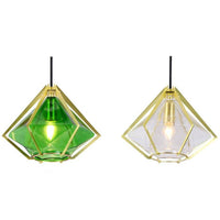 Suspension Diamond - Design Géométrique en Doré et Verre Coloré