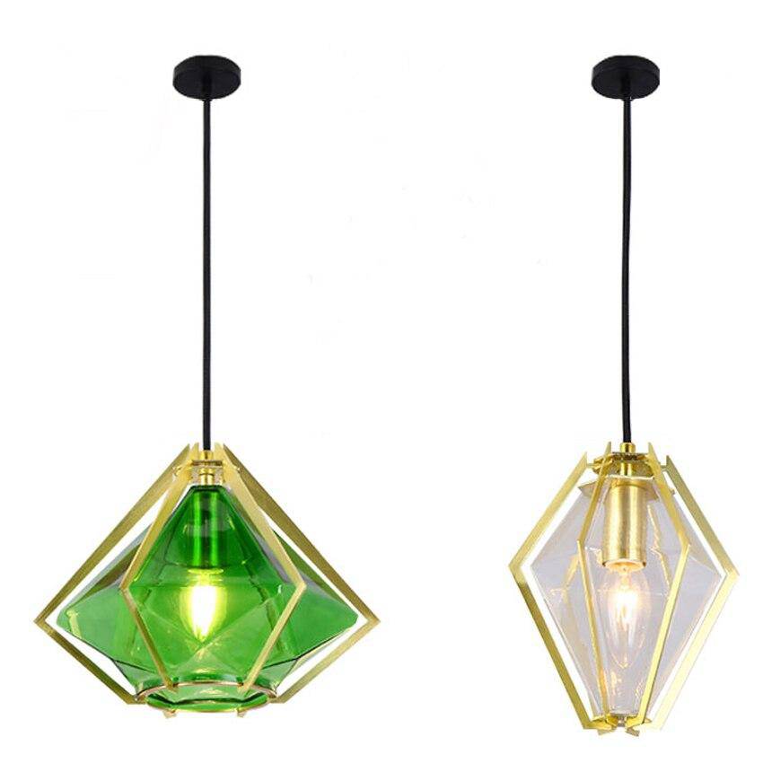 Suspension Diamond - Design Géométrique en Doré et Verre Coloré