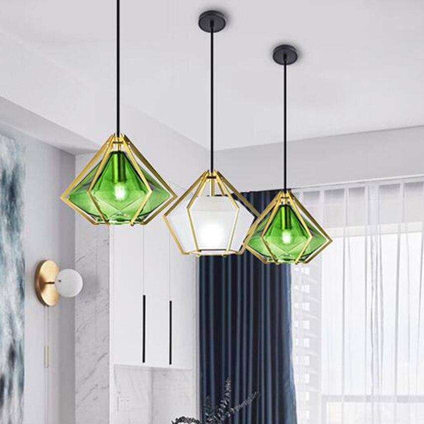 Suspension Diamond - Design Géométrique en Doré et Verre Coloré