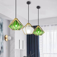 Suspension Diamond - Design Géométrique en Doré et Verre Coloré