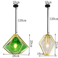 Suspension Diamond - Design Géométrique en Doré et Verre Coloré