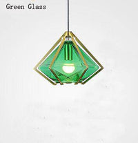 Suspension Diamond - Design Géométrique en Doré et Verre Coloré