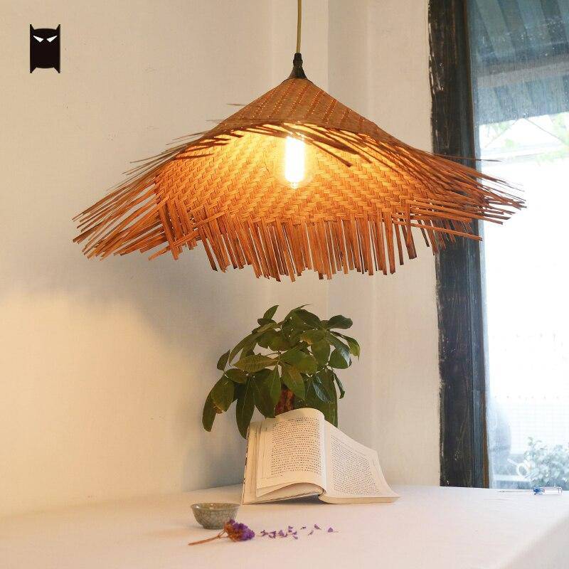 Suspension LED Rustique en Rotin Style Asian