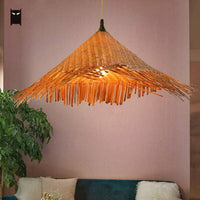 Suspension LED Rustique en Rotin Style Asian