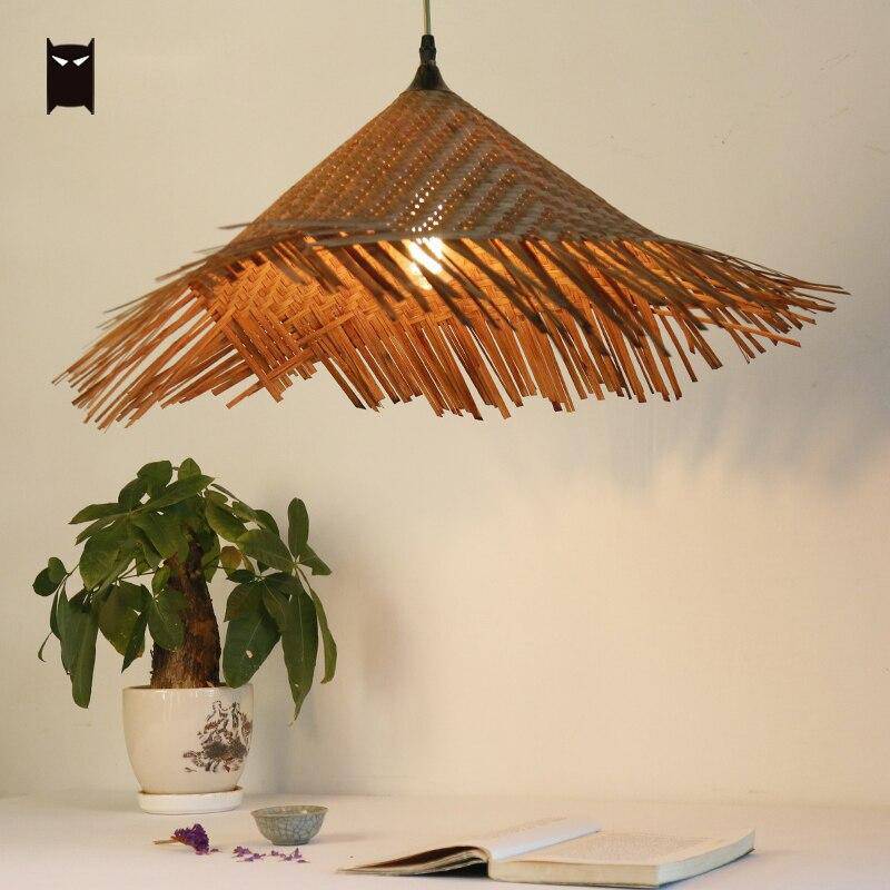 Suspension LED Rustique en Rotin Style Asian