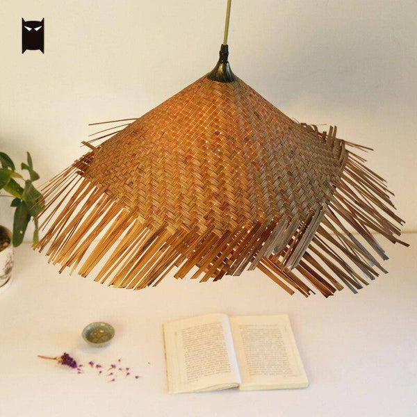 Suspension LED Rustique en Rotin Style Asian