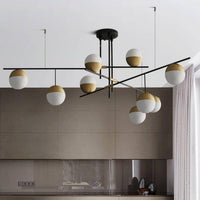 Lustre Branches et Boules en Verre Doré