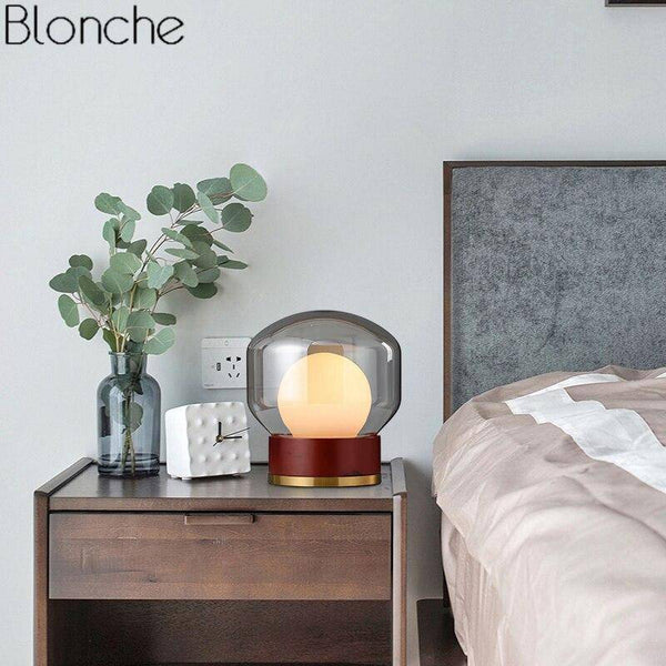 Lampe de table rétro dorée en bois