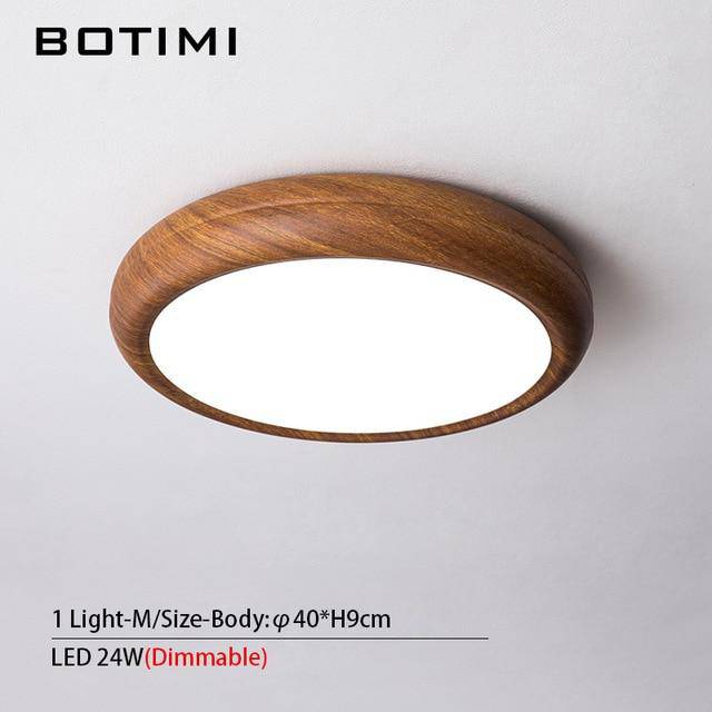 Plafonnier LED rond style bois