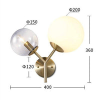 Applique murale LED dorée à deux boules en verre