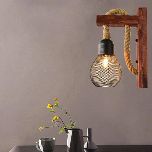 Applique murale LED rustique en bois “Rope Glow”