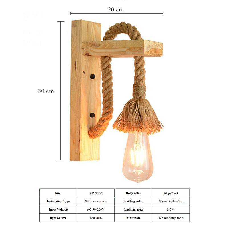 Applique murale LED rustique en bois “Rope Glow”