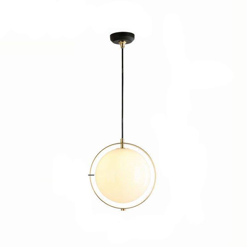 Suspension LED Cercle Doré et Boule en Verre
