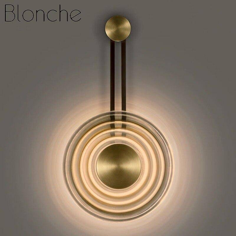 Applique murale LED élégante - Cercle doré & disque verre