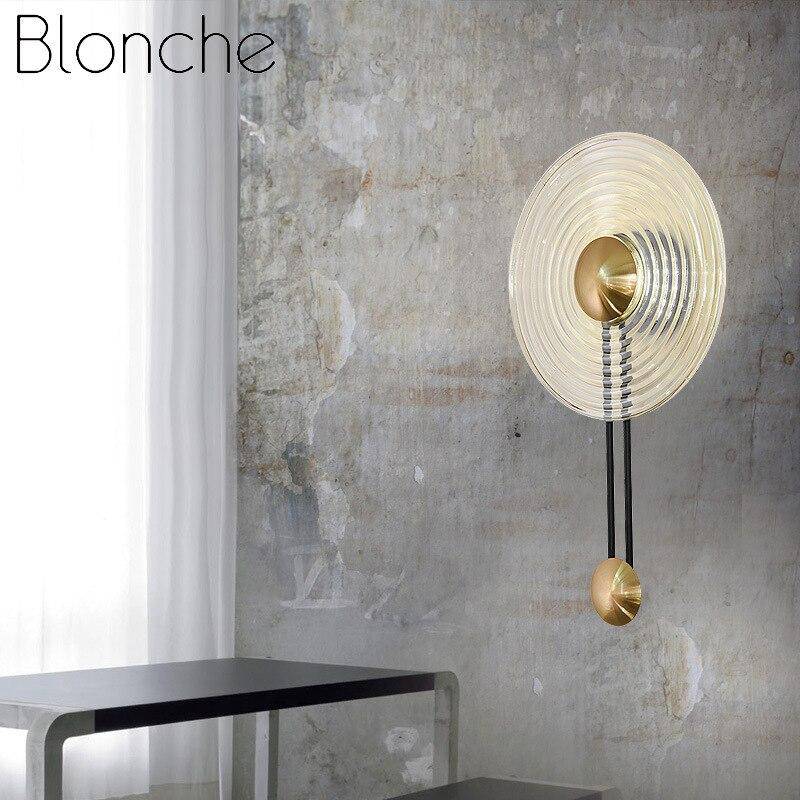 Applique murale LED élégante - Cercle doré & disque verre