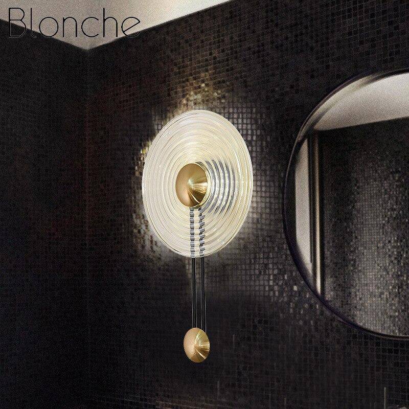 Applique murale LED élégante - Cercle doré & disque verre